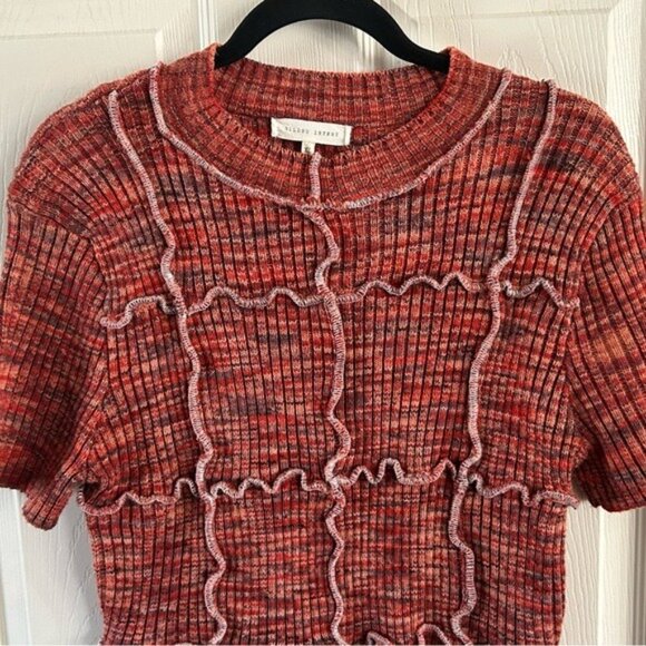 Gilded Intent Ribbed Orange Stretchy Short Sleeve Sweater Sz XL - Picture 3 of 15